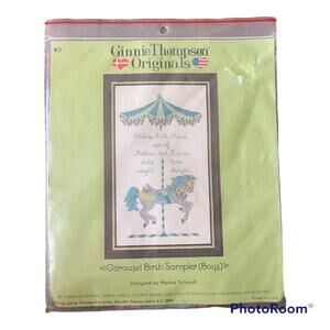 Vtg 1978 Ginnie Thompson Originals Carousel Birth Sampler Boys Cross Stitch Kit